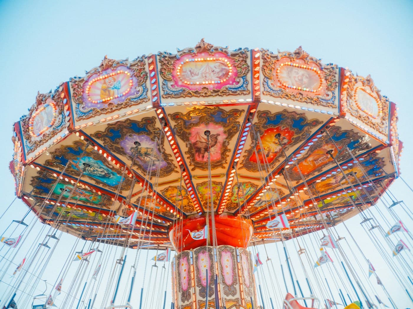 Colorful swing ride at a fall carnival