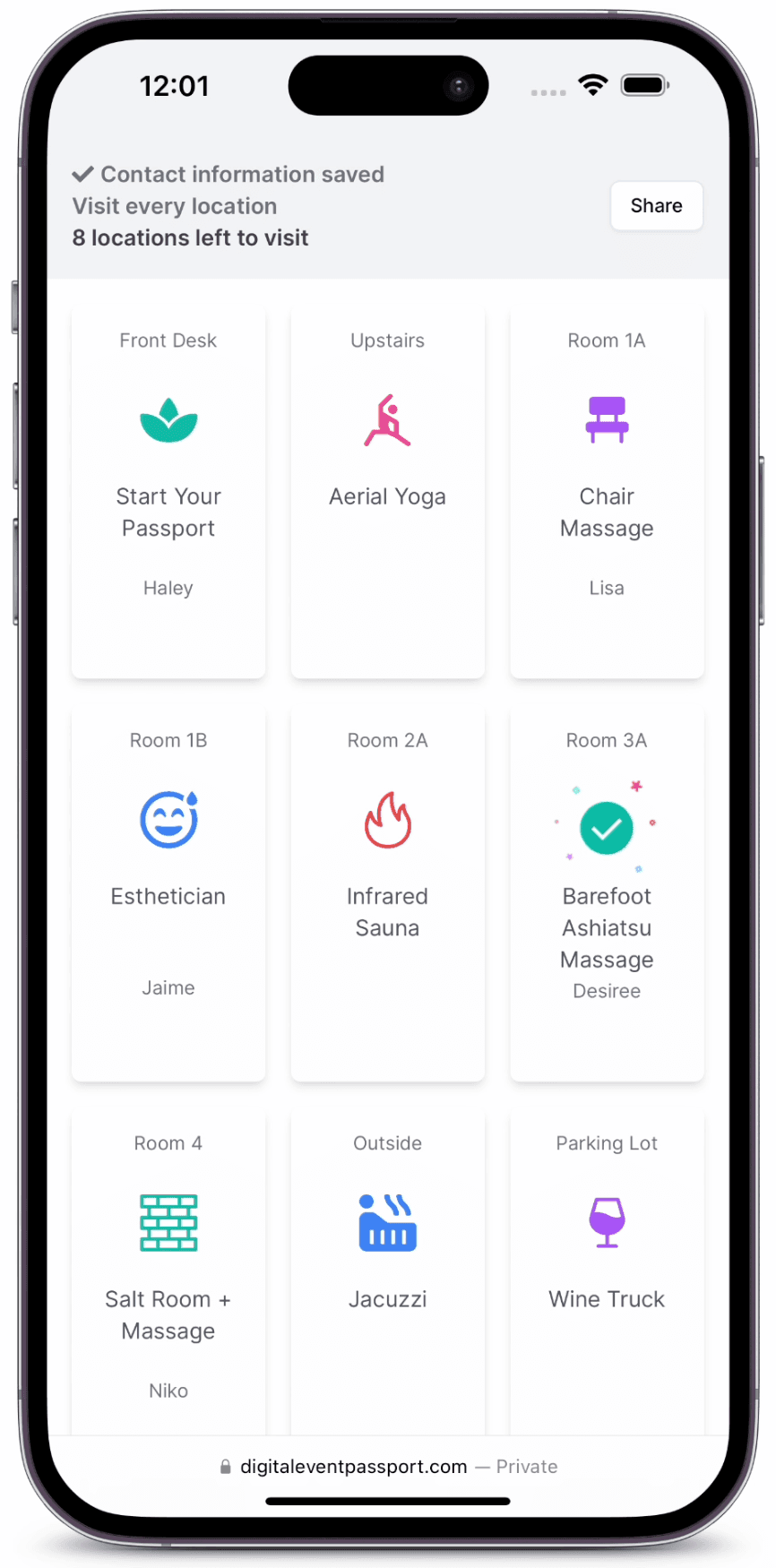 Screenshot of Digital Event Passport